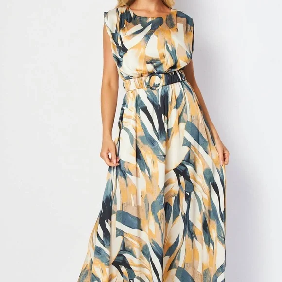 NWT Boutique Elliana Satin Maxi Dress | Abstract Print | S M - Picture 4 of 7